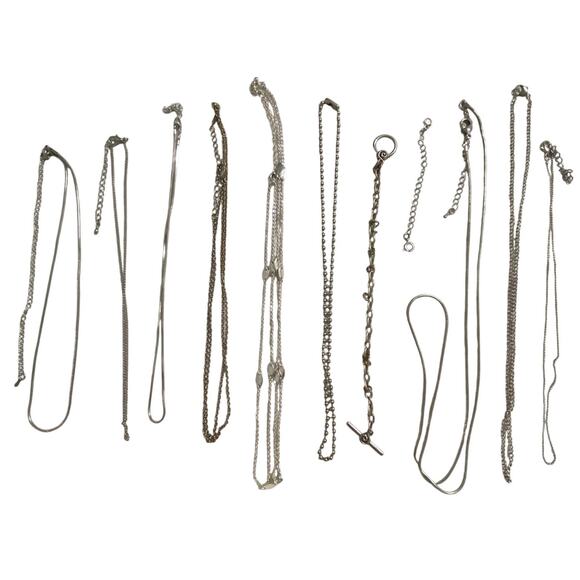 Lot 9 Silver Tone Necklace Various Size Single Toggle Charm Bracelet Extension - Picture 1 of 8